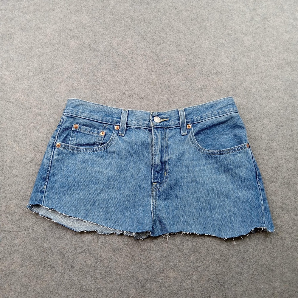 Levis Shorts Womens 28 Blue Denim Low Pro Straight Cutoff Raw Hem Jean